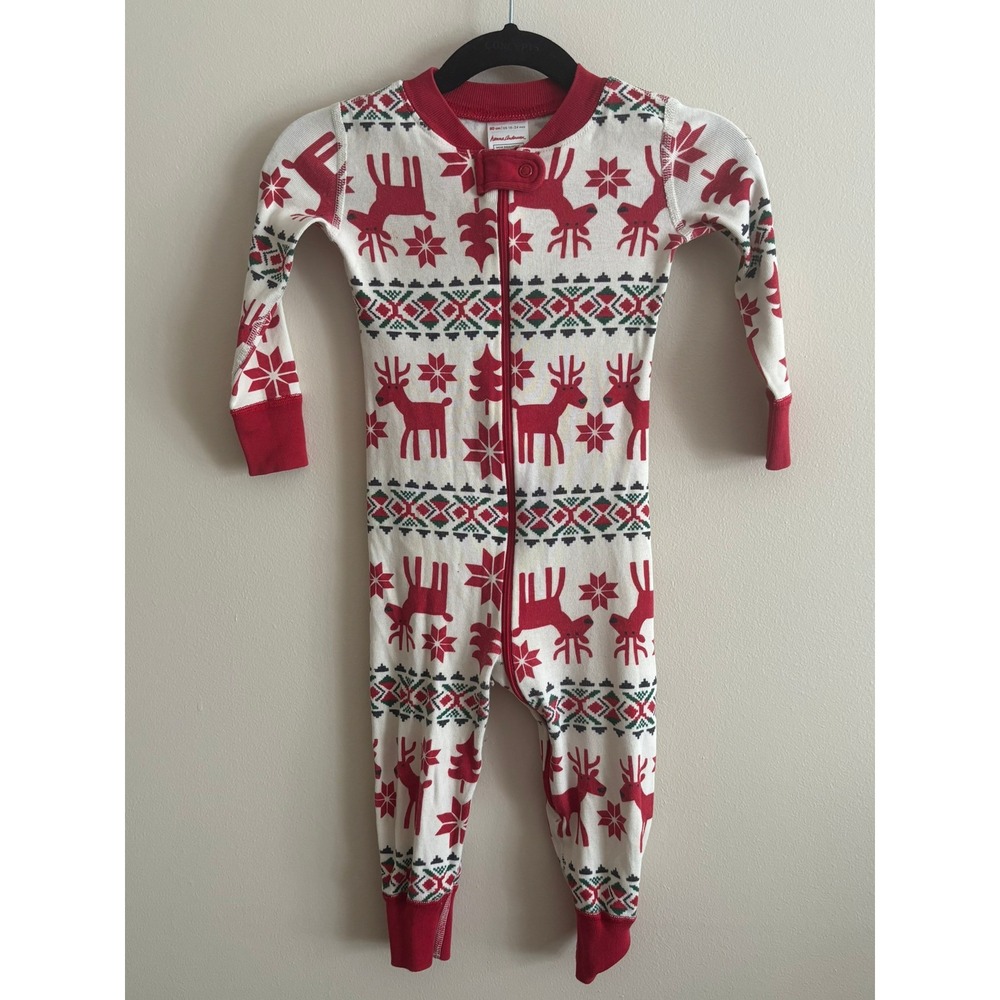Hanna Andersson Kids 18-24M Organic Cotton Reindeer Fair Isle Pajama Sleeper Red